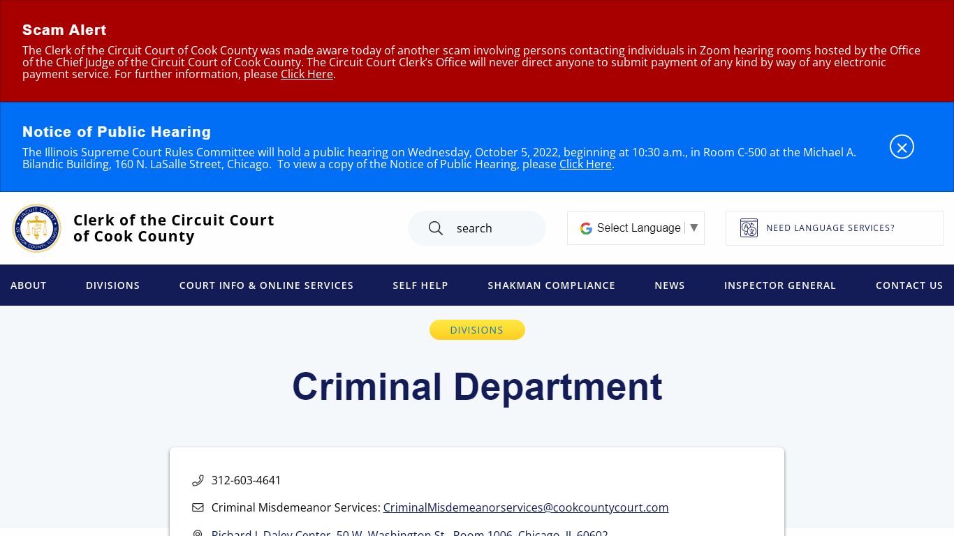 Criminal Department | Clerk of the Circuit Court of Cook County