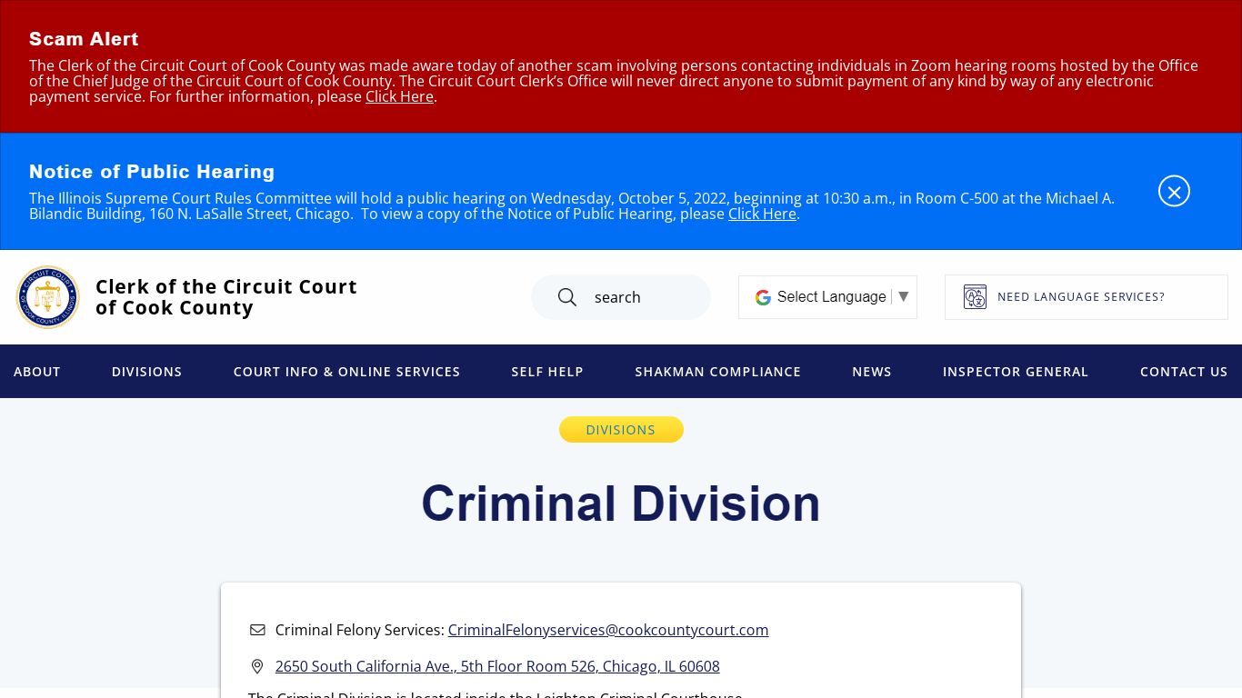 Criminal Division | Clerk of the Circuit Court of Cook County